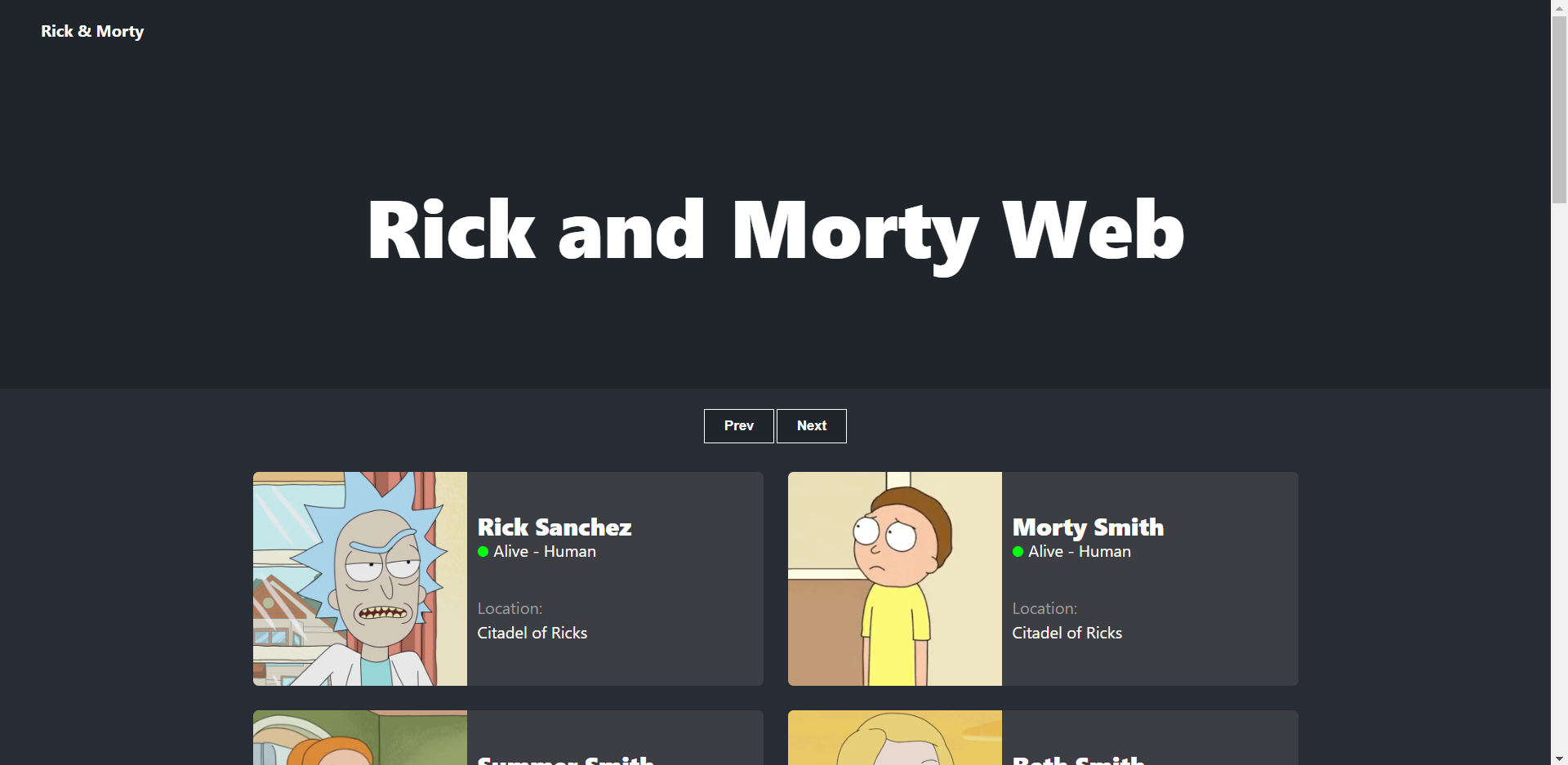 Imagen del proyectoRick And Morty API